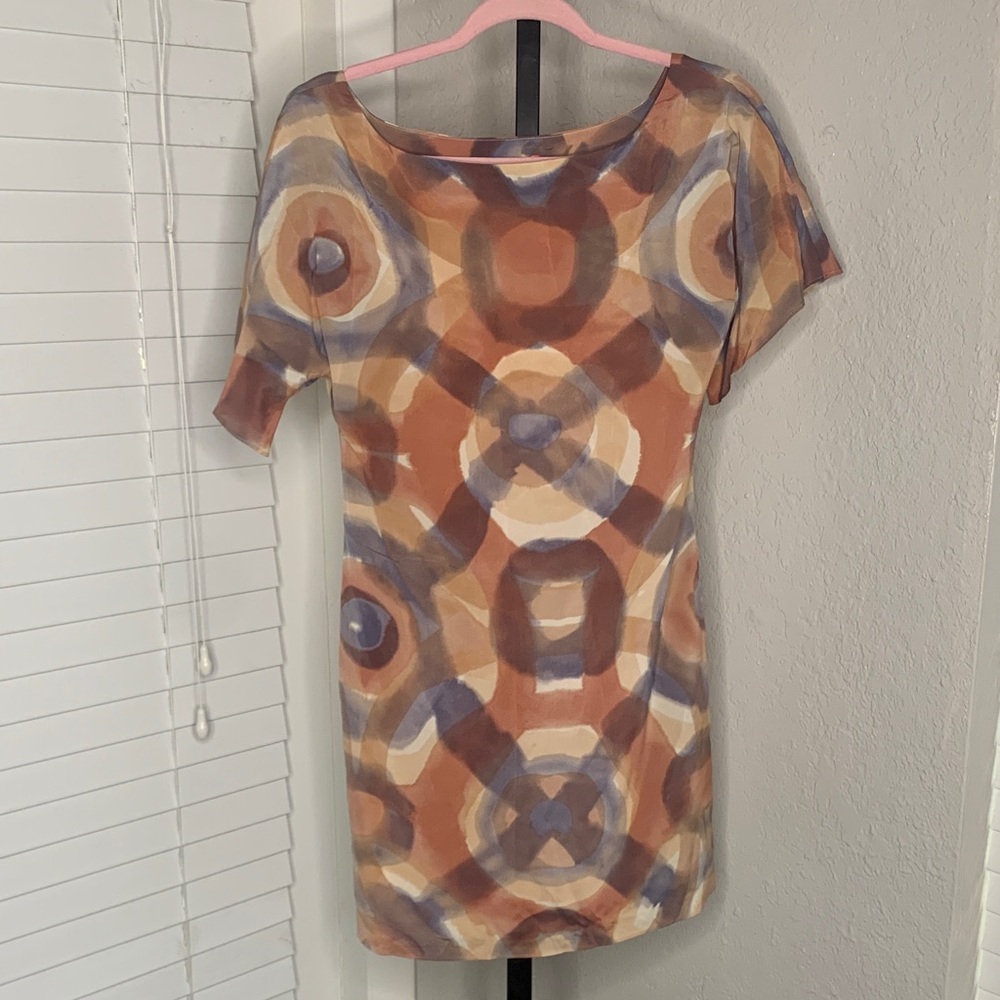 Alice and olivia silk psychedelic printed short sleeve mini dress xs